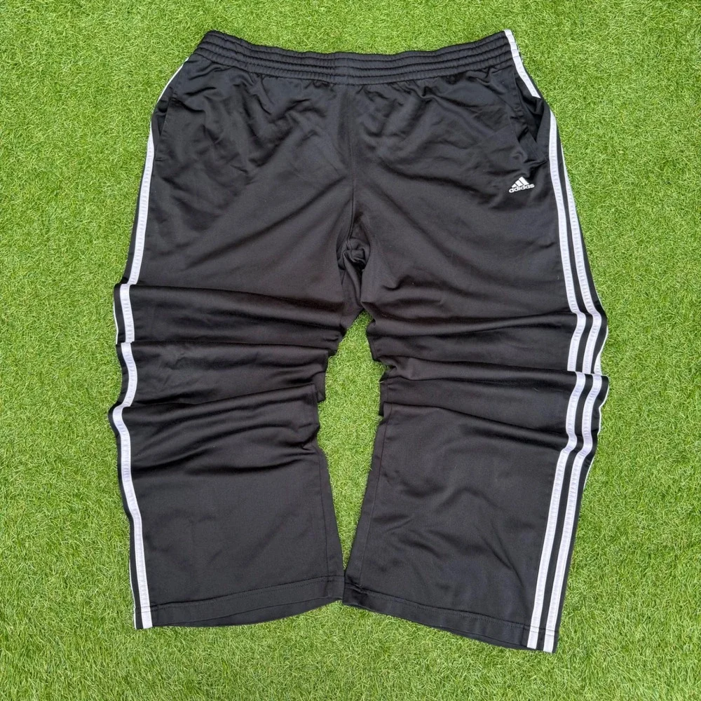 Vintage Adidas Track Pants Mens Medium Three‎ Stripe Athletic Wide Leg Black
